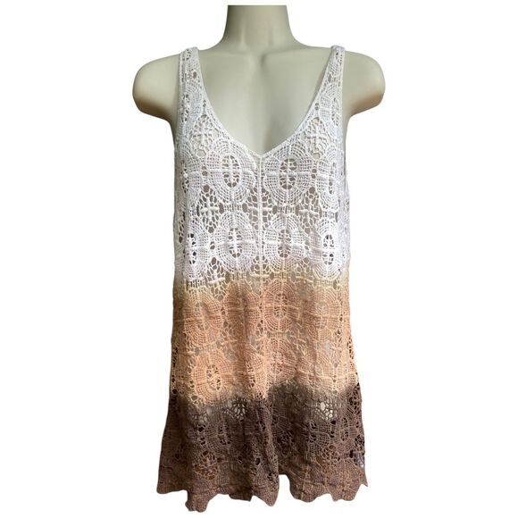 COCO + CARMEN Crochet Cotton Ombre Tunic Tank Top L/XL Boho Festival Beach - Picture 3 of 16